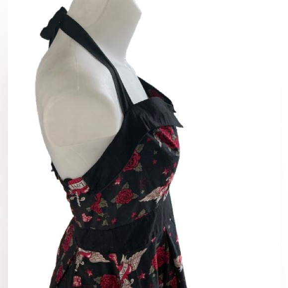 Hot Topic Pin Up Traditional Tattoo Skull Roses Dice Dagger Wing Heart Dress L - Picture 5 of 12